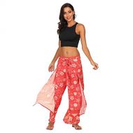 Baskuwish Women Pants Womens Smocked Flowy Yoga Harem Pants,Casual Summer Loose Yoga Trousers Baggy Boho Aladdin Harem Pants Red