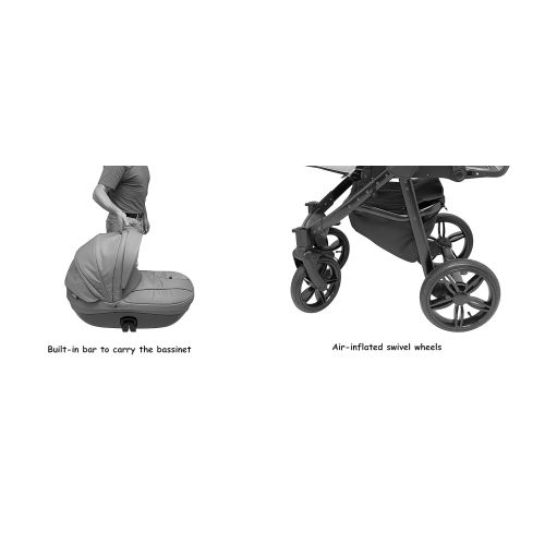  ROAN BASS Soft Stroller 2-in-1 with Bassinet for Baby, Toddler’s Five Point Safety Reversible Seat, Swivel Air-Inflated Wheels, Unique Shock Absorbing System and Great Storage Bask