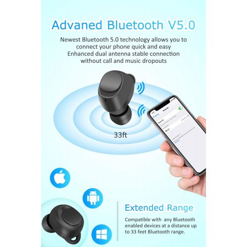  [아마존 핫딜] Wireless Earbuds, BassPal IPX7 Waterproof Bluetooth 5.0 Headphones, 60H Playtime, Deep Bass Stereo Sound Sports in-Ear Earphones Headset w/Mic, TouchControl, AAC CVC 8.0, 2200mAh