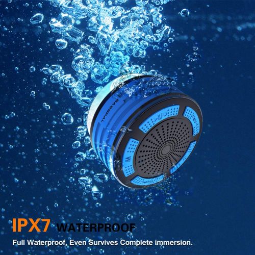  BassPal Shower Speaker Waterpoof IPX7, Portable Wireless Bluetooth Speakers with Radio, Suction Cup & LED Mood Lights, Super Bass HD Sound Perfect Pool, Beach, Bathroom, Boat, Outd