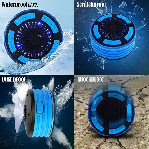  BassPal Shower Speaker Waterpoof IPX7, Portable Wireless Bluetooth Speakers with Radio, Suction Cup & LED Mood Lights, Super Bass HD Sound Perfect Pool, Beach, Bathroom, Boat, Outd