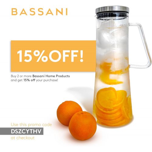  Bassani Home Airtight Cold Brew Iced Coffee Maker and Tea Infuser with Spout Brocca by Bassani 1.0L / 32oz Glass Carafe with Stainless Steel Removable and Reusable Filter