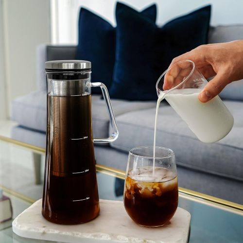  Bassani Home Airtight Cold Brew Iced Coffee Maker and Tea Infuser with Spout Brocca by Bassani 1.0L / 32oz Glass Carafe with Stainless Steel Removable and Reusable Filter