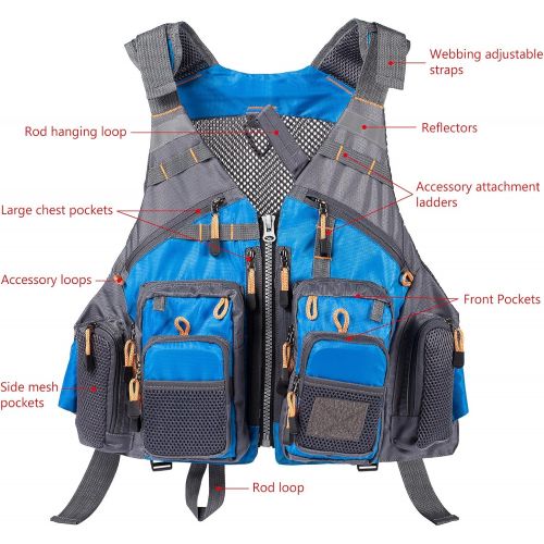  [아마존베스트]Bassdash Mens Fishing Vest, Multifunctional Vest, Fishing Vest with up to max. 20 Pockets for Fly Fishing and Outdoor Leisure