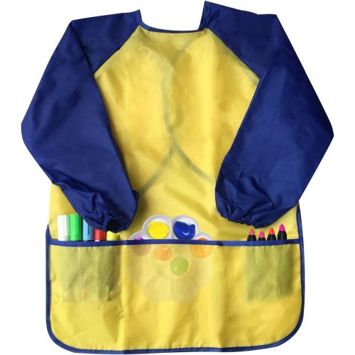  [아마존베스트]Bassion Pack of 2 Kids Art Smocks, Children Waterproof Artist Painting Aprons Long Sleeve with 3 Pockets for Age 2-6 Years