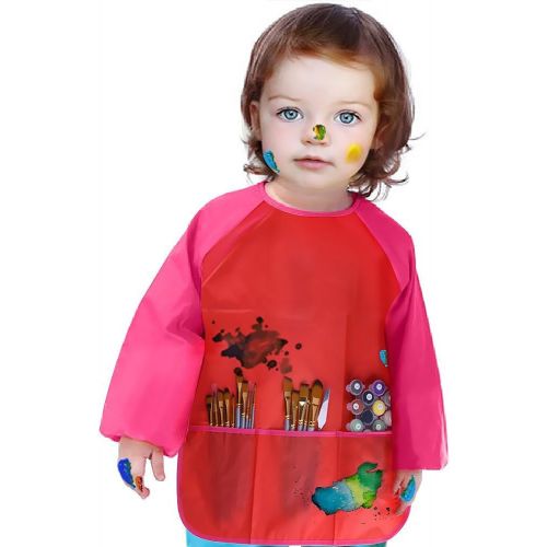  [아마존베스트]Bassion Pack of 2 Kids Art Smocks, Children Waterproof Artist Painting Aprons Long Sleeve with 3 Pockets for Age 2-6 Years