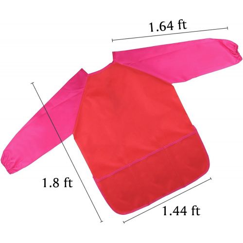  [아마존베스트]Bassion Pack of 4 Kids Art Smocks, Children Waterproof Artist Painting Aprons Long Sleeve with 3 Pockets for Age 2-6 Years