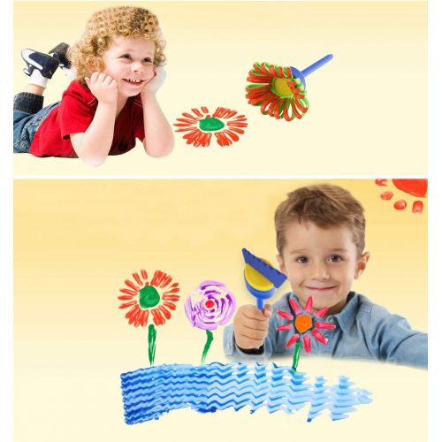  [아마존베스트]Bassion Pack of 2 Childrens Art Smocks, Waterproof Artists Painting Aprons Long Sleeve with 3 Pockets for Age 2-6 Years, Including 4 Kids Sponge Painting Brushes