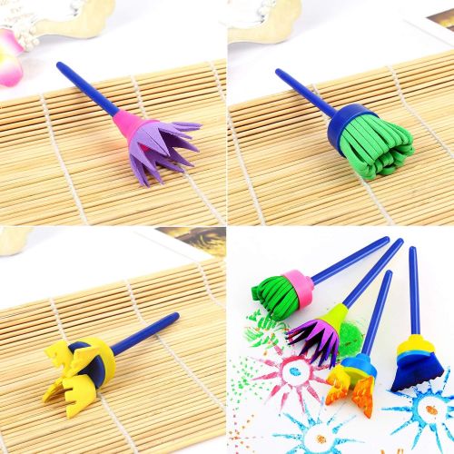  [아마존베스트]Bassion Pack of 2 Childrens Art Smocks, Waterproof Artists Painting Aprons Long Sleeve with 3 Pockets for Age 2-6 Years, Including 4 Kids Sponge Painting Brushes