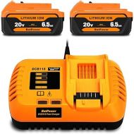BatPower 2 Pack 6.5Ah 20V Max Batteries with Charger Kit Replacement for Dewalt 20V Battery with Charger Combo DCB118 6Ah 5Ah 4Ah DCB206 DCB204 DCB205-2 Compatible with Dewalt 20v Battery and Charger