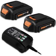 BatPower 2 Pack 20V 4.0Ah WA3575 Compact Batteries with Charger Combo Replacement for Worx 20V Battery and Charger Kit WA3742 WA3520 WA3525 WA3575 20V 2.0 Ah 2Ah Worx 20V Battery with Charger