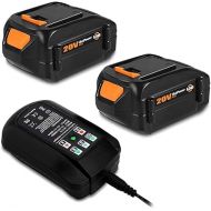 BatPower 2 Pack 20V 6.5Ah WA3578 Extended Capacity Battery with Charger Kit Replacement for Worx 20V Battery and Charger Combo WA3742 20V 5.0Ah 4.0 Ah 3.0 Ah 2.0Ah Worx 20V Battery and Charger Combo