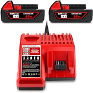 BatPower 2 Pack 18V 4.0AH 48-11-1820 Compact Battery with Charger Kit Replacement for Milwaukee 18V M18 Battery and Charger 48-59-1812 XC 2.0 AH 1.5 Ah 3.0 Ah 18V Lithium Battery and Charger Combo
