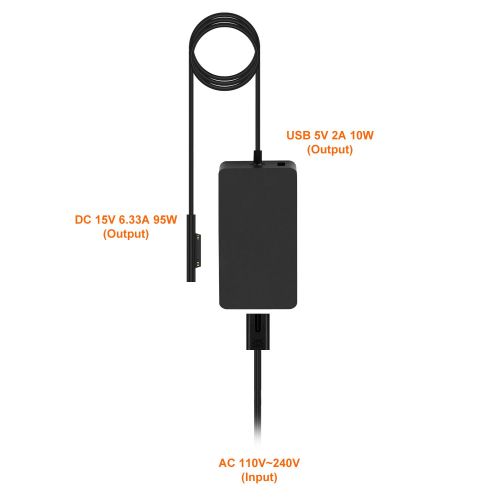  BatPower Batpower 15V 6.33A 102W Power Supply Charger for Microsoft Surface Book 2 Enhanced Edition i7, Surface Book, Surface Laptop Tablet 1798 Ac Adapter Cord 5V 2A USB Charging Port with