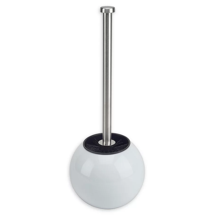 /Bath Bliss Stainless Steel Toilet Brush with Globe Design Holder in White