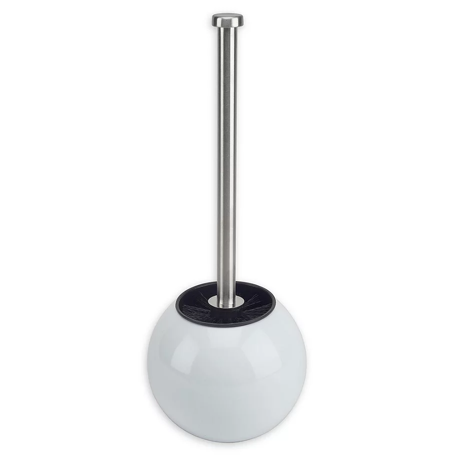 Bath Bliss Stainless Steel Toilet Brush with Globe Design Holder in White