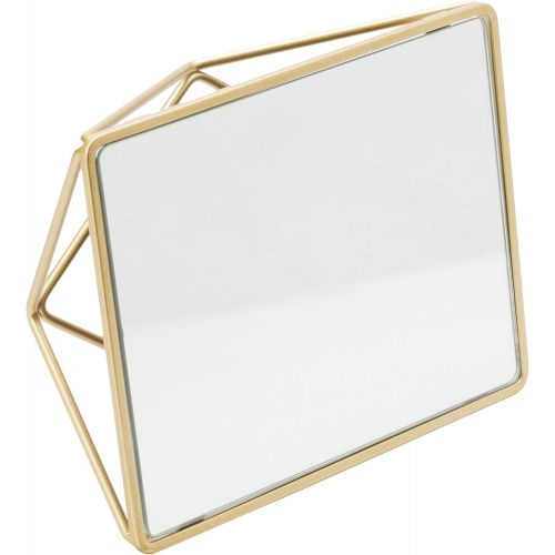  Bath Bliss Free Standing Geometric Vanity Mirror, Horizontal or Vertical, Make-up & Shaving Use, Tabletop, Satin Gold