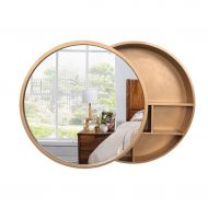 Bathroom Mirrors Mirror Cabinet Solid Wood Wall-Mounted Vanity Vanity Mirror Hotel Mirror with Shelf Round Wooden Frame Mirror with Locker (Color : Yellow, Size : 7013.5cm)