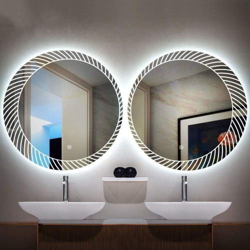  Bathroom mirror LED with Light Mirror Round Makeup Mirror HD Touch Switch (Size: 60X60cm)
