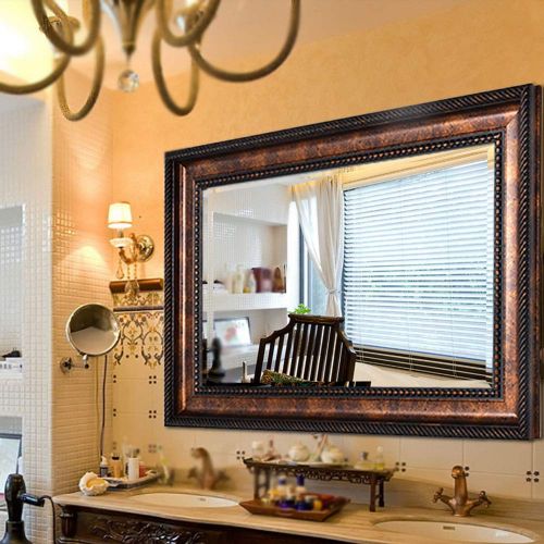  Bathroom mirror, European Wall-Mounted Porch Decorative Mirror, Brown