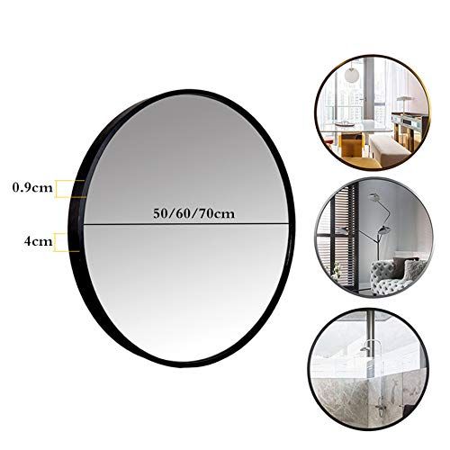  Bathroom mirror, Nordic Round Wall-Mounted Vanity Mirror, Aluminum Alloy Frame HD Explosion Proof Bedroom Makeup Mirror, Ø50/60/70 cm