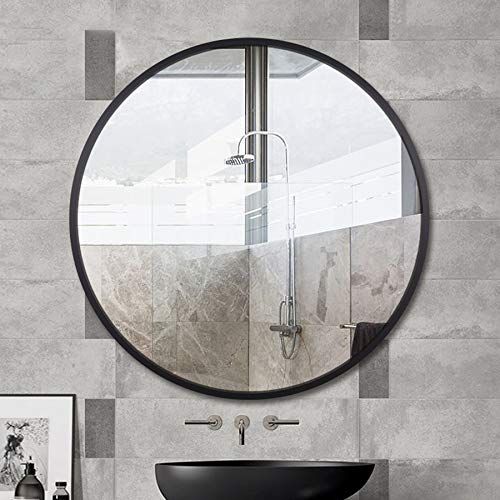  Bathroom mirror, Nordic Round Wall-Mounted Vanity Mirror, Aluminum Alloy Frame HD Explosion Proof Bedroom Makeup Mirror, Ø50/60/70 cm