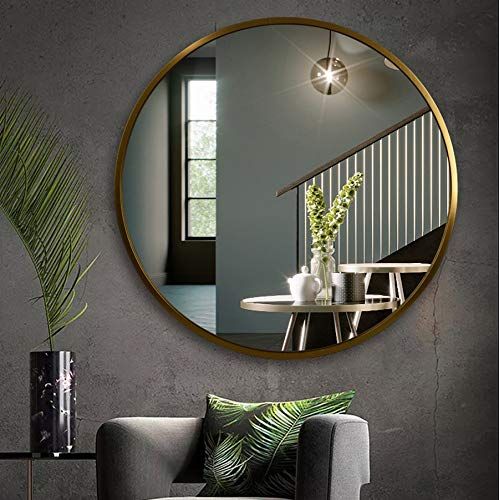  Bathroom mirror, Nordic Round Wall-Mounted Vanity Mirror, Aluminum Alloy Frame HD Explosion Proof Bedroom Makeup Mirror, Ø50/60/70 cm