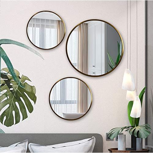  Bathroom mirror, Nordic Round Wall-Mounted Vanity Mirror, Aluminum Alloy Frame HD Explosion Proof Bedroom Makeup Mirror, Ø50/60/70 cm