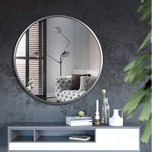  Bathroom mirror, Nordic Round Wall-Mounted Vanity Mirror, Aluminum Alloy Frame HD Explosion Proof Bedroom Makeup Mirror, Ø50/60/70 cm