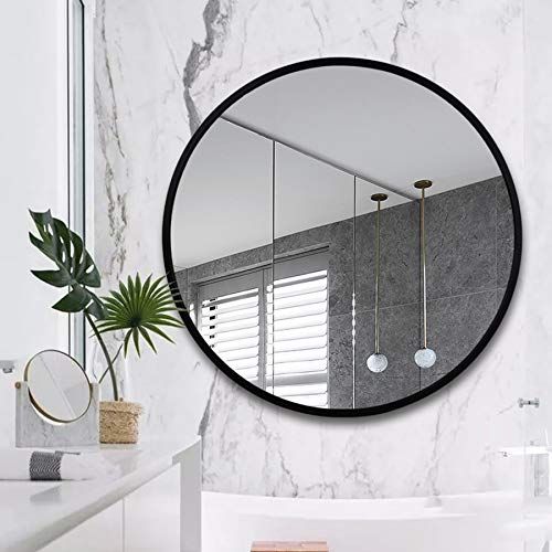  Bathroom mirror, Nordic Round Wall-Mounted Vanity Mirror, Aluminum Alloy Frame HD Explosion Proof Bedroom Makeup Mirror, Ø50/60/70 cm