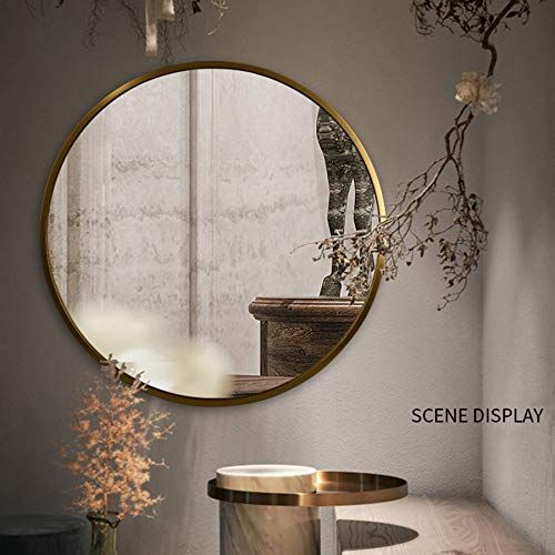  Bathroom mirror, Nordic Round Wall-Mounted Vanity Mirror, Aluminum Alloy Frame HD Explosion Proof Bedroom Makeup Mirror, Ø50/60/70 cm