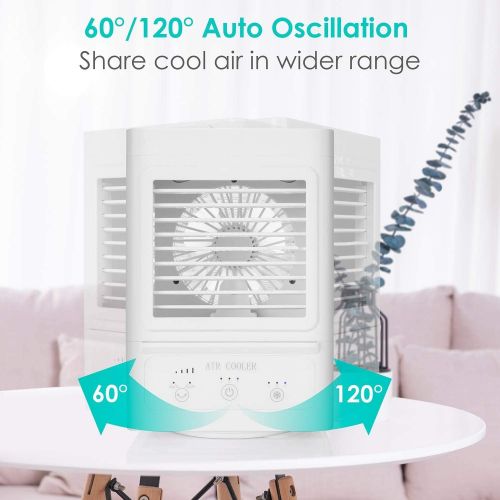  Batlofty Evaporative Air Cooler 5000mAh Battery Operated Personal Portable Air Conditioner Fan & Humidifier for Room Office Table Outdoor, 700ML Water Tank 120°Auto Oscillation