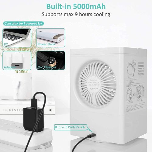  Batlofty Evaporative Air Cooler 5000mAh Battery Operated Personal Portable Air Conditioner Fan & Humidifier for Room Office Table Outdoor, 700ML Water Tank 120°Auto Oscillation