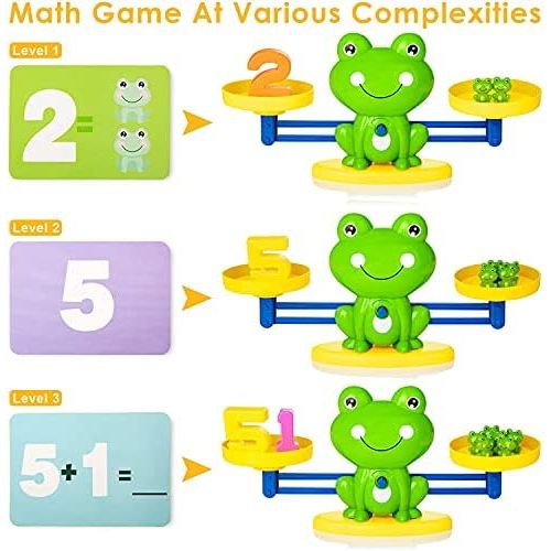  [아마존베스트]Batlofty Cool Math Counting Balance Toy, Frog Kindergarten Educational Number Counting Toy, Fun Preschool Todddlers STEM Learning Tool Game Toy for Boys Girls Gift Age 3+ (63 PCS Set), Gree