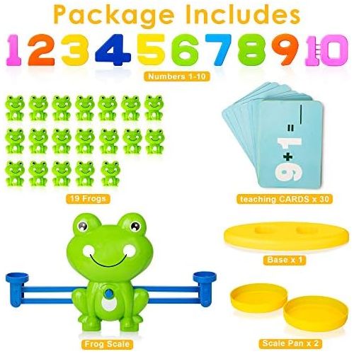  [아마존베스트]Batlofty Cool Math Counting Balance Toy, Frog Kindergarten Educational Number Counting Toy, Fun Preschool Todddlers STEM Learning Tool Game Toy for Boys Girls Gift Age 3+ (63 PCS Set), Gree