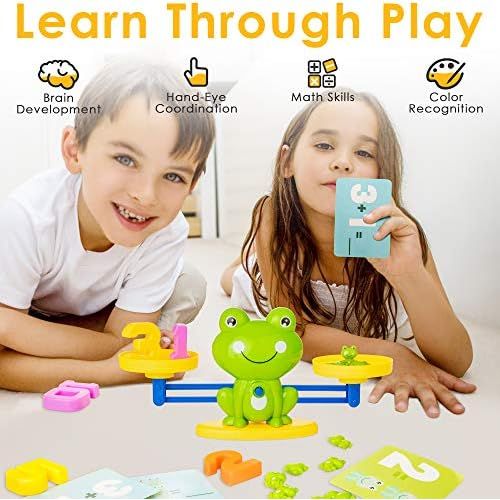  [아마존베스트]Batlofty Cool Math Counting Balance Toy, Frog Kindergarten Educational Number Counting Toy, Fun Preschool Todddlers STEM Learning Tool Game Toy for Boys Girls Gift Age 3+ (63 PCS Set), Gree