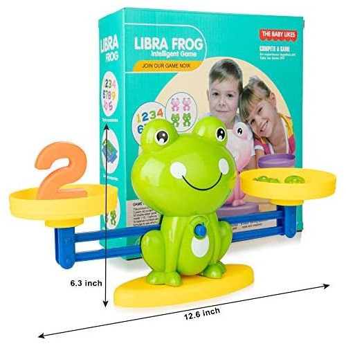  [아마존베스트]Batlofty Cool Math Counting Balance Toy, Frog Kindergarten Educational Number Counting Toy, Fun Preschool Todddlers STEM Learning Tool Game Toy for Boys Girls Gift Age 3+ (63 PCS Set), Gree