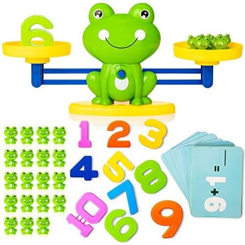  [아마존베스트]Batlofty Cool Math Counting Balance Toy, Frog Kindergarten Educational Number Counting Toy, Fun Preschool Todddlers STEM Learning Tool Game Toy for Boys Girls Gift Age 3+ (63 PCS Set), Gree