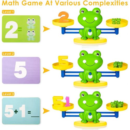  [아마존베스트]Batlofty Cool Math Counting Balance Toy, Frog Kindergarten Educational Number Counting Toy, Fun Preschool Todddlers STEM Learning Tool Game Toy for Boys Girls Gift Age 3+ (63 PCS Set), Gree