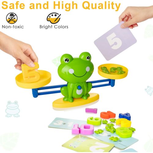  [아마존베스트]Batlofty Cool Math Counting Balance Toy, Frog Kindergarten Educational Number Counting Toy, Fun Preschool Todddlers STEM Learning Tool Game Toy for Boys Girls Gift Age 3+ (63 PCS Set), Gree