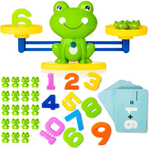  [아마존베스트]Batlofty Cool Math Counting Balance Toy, Frog Kindergarten Educational Number Counting Toy, Fun Preschool Todddlers STEM Learning Tool Game Toy for Boys Girls Gift Age 3+ (63 PCS Set), Gree