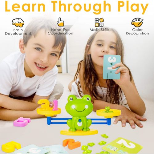  [아마존베스트]Batlofty Cool Math Counting Balance Toy, Frog Kindergarten Educational Number Counting Toy, Fun Preschool Todddlers STEM Learning Tool Game Toy for Boys Girls Gift Age 3+ (63 PCS Set), Gree