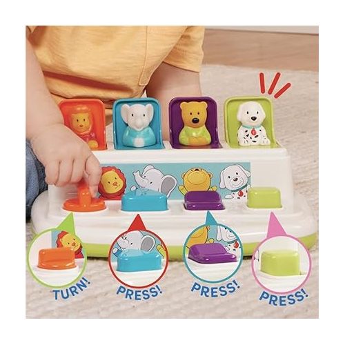  Battat - Cause-And-Effect Toy - Developmental Toy With Buttons & Colors - Color Sorting Animal Toys - For Kids, Toddlers, Babies - 18 Months + - Pop-Up Pals