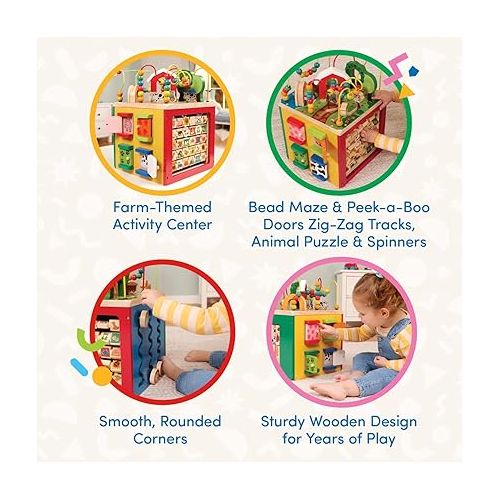  Battat - Activity Cube With Farm Theme - Educational Wooden Toys For Toddlers And Kids - 1 Year +