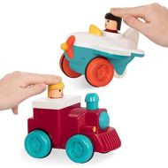 Battat  Pump and Go Plane + Pump and Go Train Combo  2 Push and Go Vehicles with Pull-Back Action for Kids 18 months+