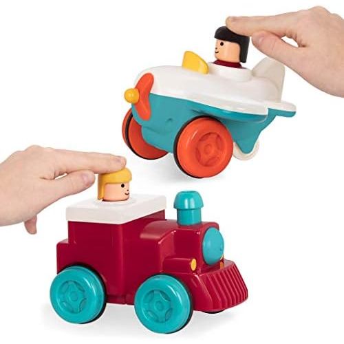  Battat  Pump and Go Plane + Pump and Go Train Combo  2 Push and Go Vehicles with Pull-Back Action for Kids 18 months+