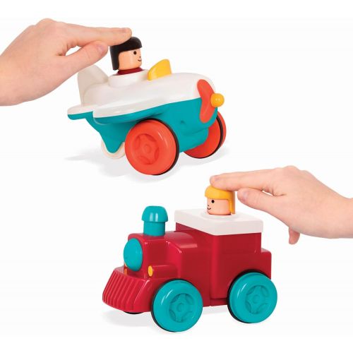  Battat  Pump and Go Plane + Pump and Go Train Combo  2 Push and Go Vehicles with Pull-Back Action for Kids 18 months+