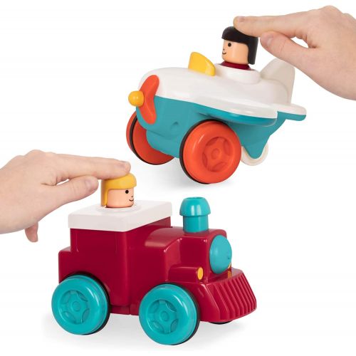  Battat  Pump and Go Plane + Pump and Go Train Combo  2 Push and Go Vehicles with Pull-Back Action for Kids 18 months+