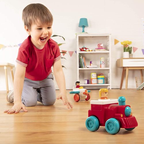  Battat  Pump and Go Plane + Pump and Go Train Combo  2 Push and Go Vehicles with Pull-Back Action for Kids 18 months+