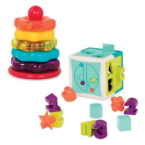  Battat  Stacking Rings + Shape Sorter Cube Bundle  Learning Toys for Kids Age 1 & Up (20 Pc)